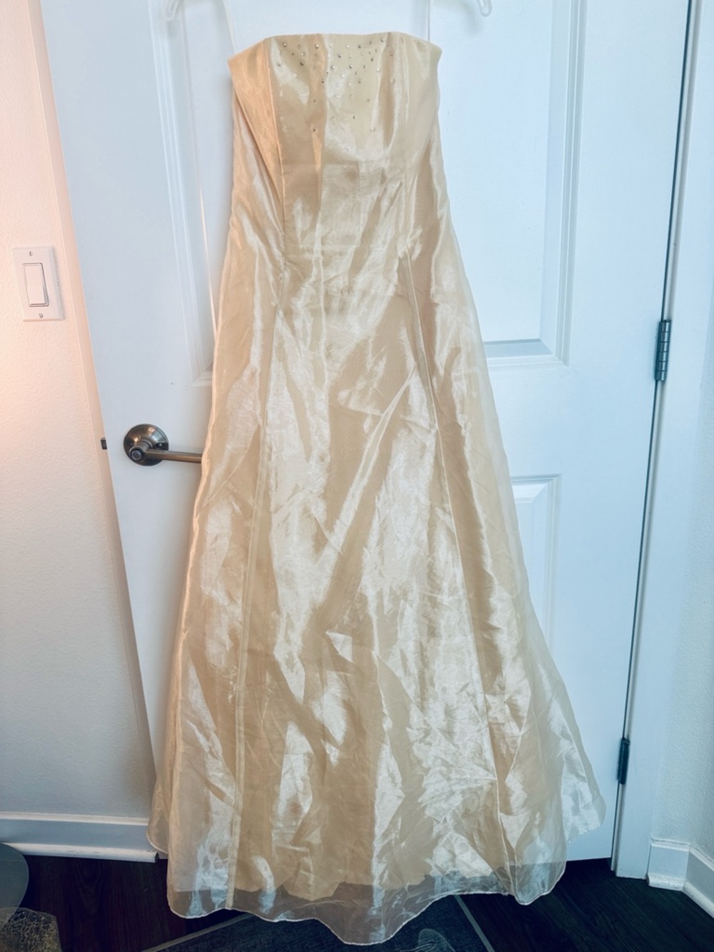 GUNNE SAX x McClintock Y2K Strapless Fairy Champagne Rhinestone Iridescent Gown